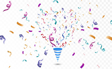 Poster - Lots of colorful tiny confetti and ribbons on transparent background. Festive event and party. Multicolor background.Colorful bright confetti isolated on transparent background