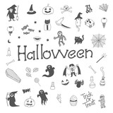 Fototapeta Młodzieżowe - Halloween doodle black and white