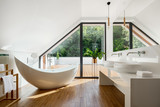 Fototapeta Przestrzenne - Elegant attic bathroom with bathtub