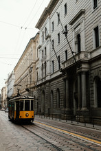 Tram Moving On Tack In City