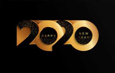 Happy 2020 new year golden papercut banner in paper style for your seasonal holidays flyers, greetings and invitations, christmas themed congratulations and cards. Vector illustration.