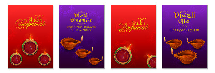 Sticker - Happy Diwali light festival of India greeting banner background for Sale and Promotion advertisement in vector