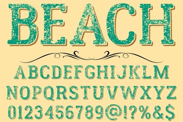 Classic vintage decorative font label design named vintage beach