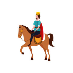 Sticker - king of fairytale in horse avatar character vector illustration design