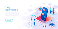 Stay Connected Isometric Landing Page Vector Template