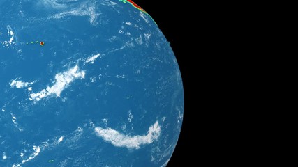 Wall Mural - Rotating Earth planet isolated on black background. Topographic relief, elevation mountain map. Seamless looping animation.
