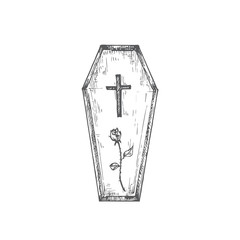 Wall Mural - hand drawn halloween scary coffin vector illustration. abstract rustic sketch. holiday engraving sty