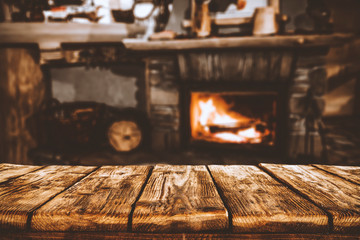 Desk of free space and fireplace 