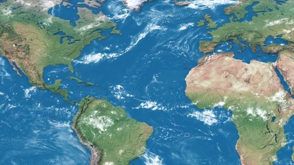 Fototapete - Realistic earth world map. Detailed world atlas animation. Zoom in of the north america, usa.