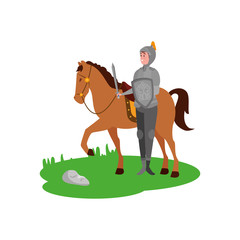 Sticker - knight with armor and horse vector illustration design