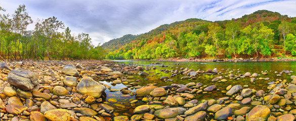 Wall Mural - panorama of boulders along the new river, wv.