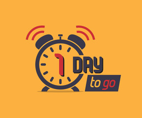 Aufkleber - 1 day to go countdown icon with alarm clock. Marketing promo icon