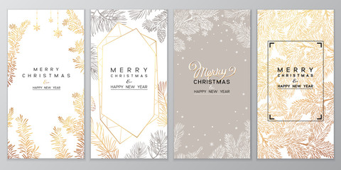 christmas poster set of christmas background with golden branches of christmas tree.