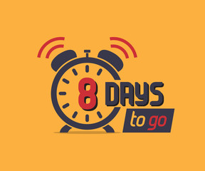 Aufkleber - 8 days to go countdown icon with alarm clock. Marketing promo icon
