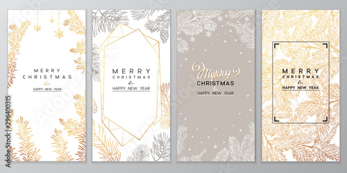 Fotografía Christmas Poster set of Christmas Background with golden branches of christmas tree