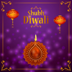 Sticker - Happy Diwali light festival of India greeting background in vector