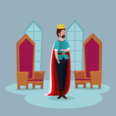 Sticker - king with chairs in castle fairytale vector illustration design