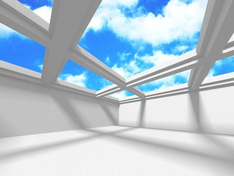 Futuristic White Architecture Design on Cloudy Sky Background