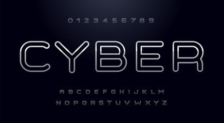 Poster - Cyber font, capital letters with shiny metal contour