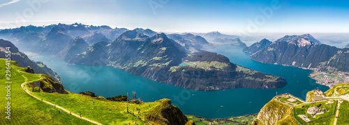 Fantastic view to Lake Lucerne with Rigi and Pilatus mountains, Brunnen town fro Poster Mural XXL