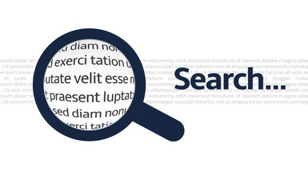 Aufkleber - Search icon with closeup text background, magnifier in search of the necessary information in text paragraph, research work, isolated vector illustration.