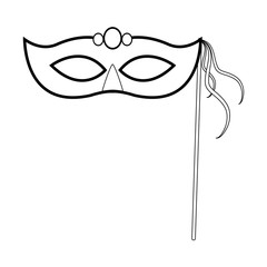 Sticker - carnival mask on stick icon, flat design