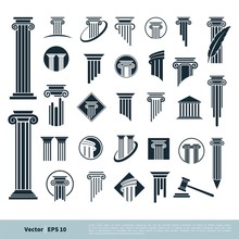 Set Column Pillar Icon For Legal, Attorney, Law Office Logo Vector Template Illustration Design. Vector EPS 10.