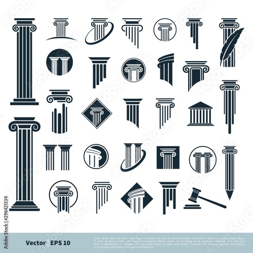 Fotomural Set Column Pillar Icon for Legal, Attorney, Law Office Logo Vector Template Illustration Design