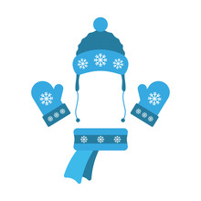 Hat, Mittens And Scarf. Vector Drawing. Isolated Object On A White Background. Isolate.