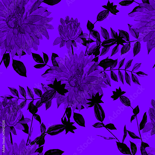 Watercolor seamless pattern with hand drawn meadow flowers. Vintage floral pa...