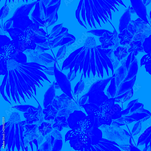 Watercolor seamless pattern with hand drawn meadow flowers. Vintage floral pa...