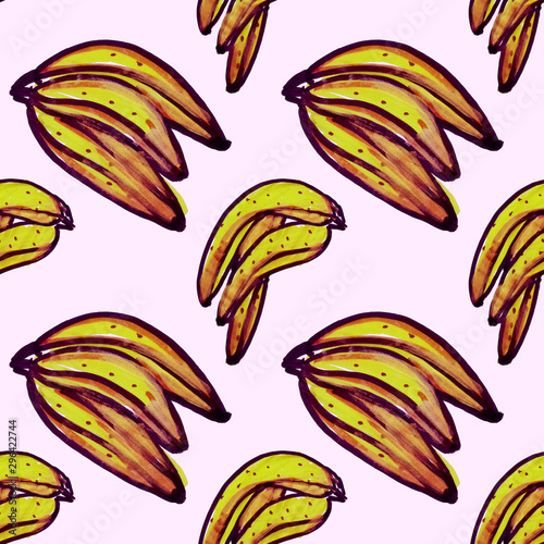 Creative seamless pattern with hand drawn abstract bananas. Fruity fashion pr...
