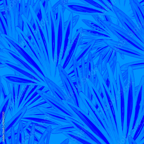 Creative seamless pattern with tropical flowers and leaves. Bright summer pri...