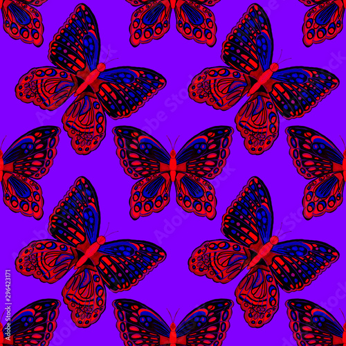 Beautiful creative seamless pattern with hand drawn butterflies. Fashion prin...