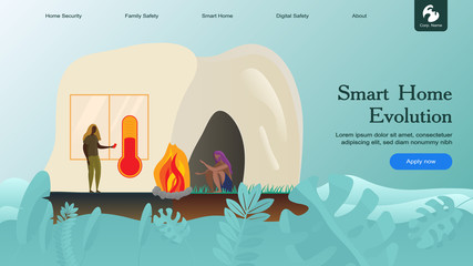 Creative website design template: smart home security, remote wireless house control. Vector flat illustration concepts of web page for desktop and mobile development or poster banner layout