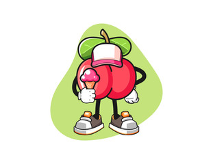 Acerola hold ice cream mascot design vector. Cartoon character illustration for business, t shirt, sticker.