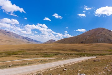 Wall Mural - Kyrgyzstan gorges.Sky blue. Mountain valley. Panoramic view. Park, outdoor.