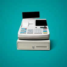 Cash Register With LCD Display On Background
