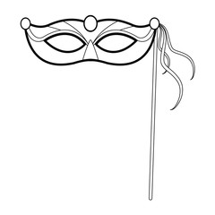 Sticker - Mardi gras mask on stick icon, flat design