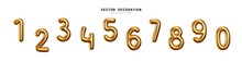 Golden Number Balloons 0 To 9. Yellow Volume 3d Render Numbers. Party, Birthday, Celebrate Anniversary And Wedding. Gold Round Font. Realistic Design Elements. Festive Set Isolated. Vector