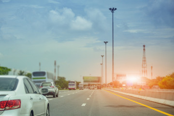 Car driving on high way road,Car a lot on the road