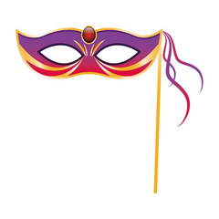 Canvas Print - Mardi gras mask on stick icon, flat design