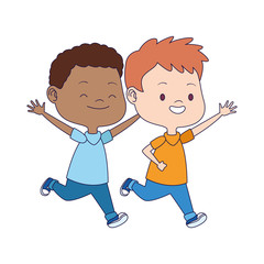 Poster - cartoon kids running icon, flat design