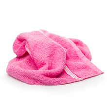 Pink Towels Piled On A White Background With Clipping Path.