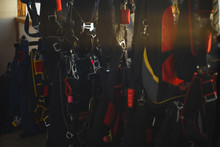 Storage Of Packed Parachutes In A Room Of Drop Zone. Parachute Jumps. Parachute Equipment. Skydiving.