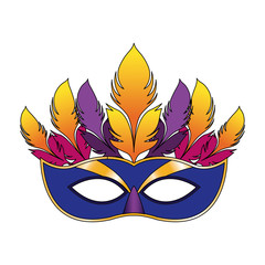 Sticker - Carnival mask with feathers over white background