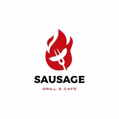 Wall Mural - sausage fire flame grill toast roast logo vector icon illustration