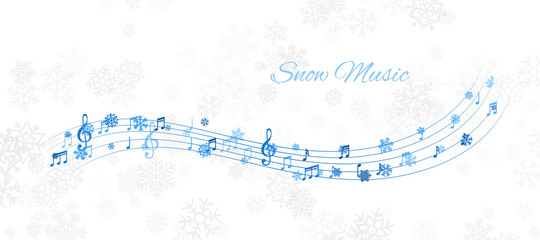 Wall Mural - Christmas design element from flying lines, music notes and snowflakes. Winter holiday decoration on the light background from snow.