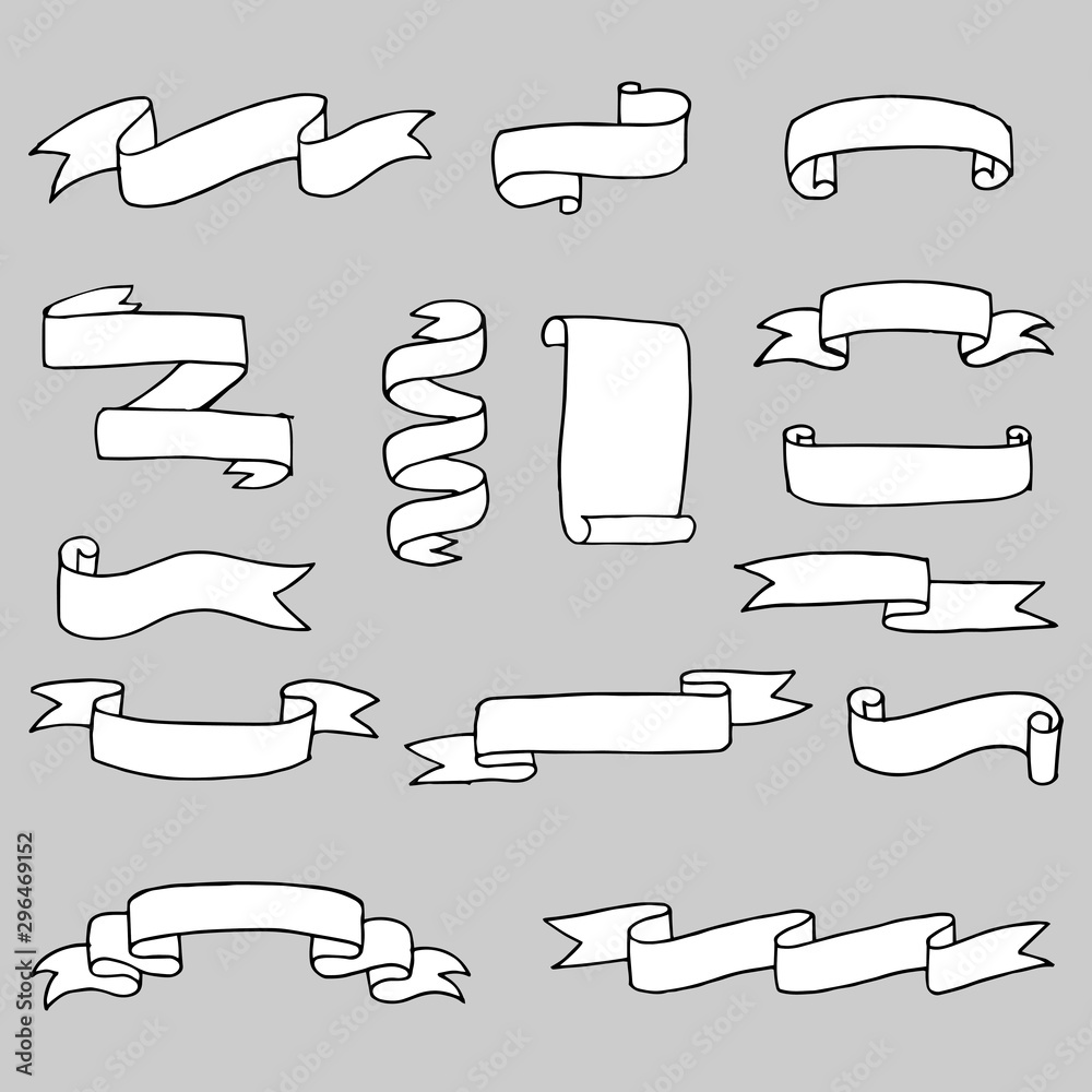 set of hand drawn vector doodle ribbon banner illustrations - obrazy, fototapety, plakaty 
