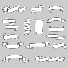 set of hand drawn vector doodle ribbon banner illustrations